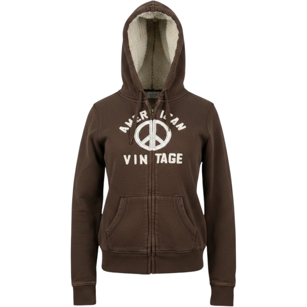 Freedom 2 Be Womens Brown Sherpa Lined Hooded Sweatshirt American Vintage Large